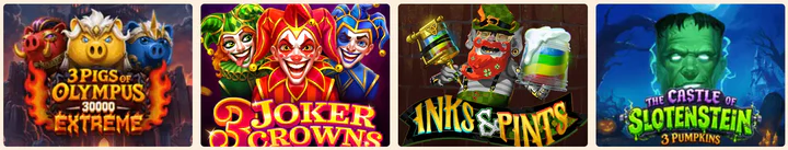 Wild Wild Casino selectie van gokkasten met 3 Pigs of Olympus Extreme, 3 Joker Crowns, Ink & Pints en The Castle of Slotenstein 3 Pumpkins
